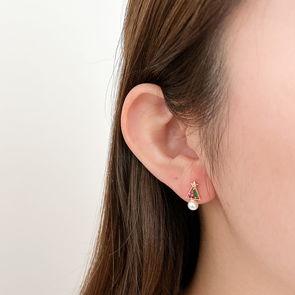 [最後現貨] 23969 Golden Cubic Christmas Tree Earrings